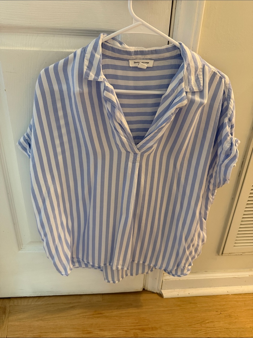 beachlunchlounge Light Blue and White Striped V-Neck Tunic